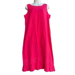 Jessica Howard Linen Blend Midi Dress Size M Pink Floral Embroidered Sleeveless